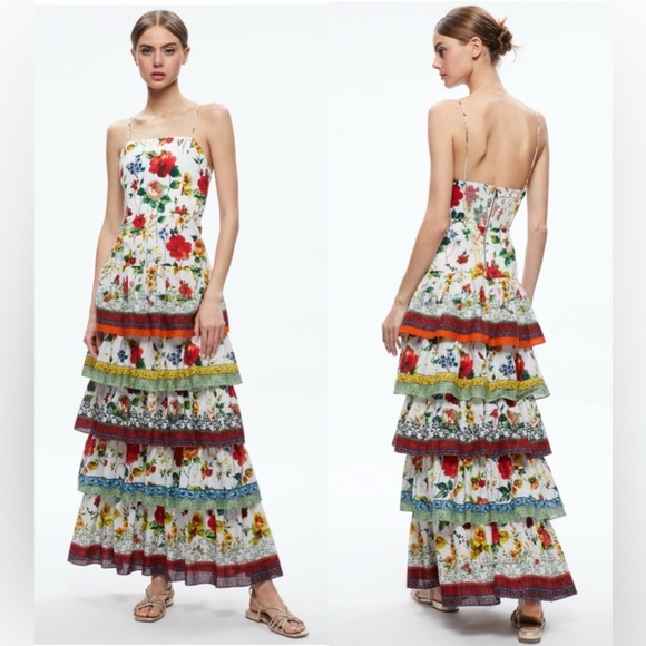 New ALICE + OLIVIA Valencia Floral Tiered Maxi Dress Size 2 - Picture 4 of 13